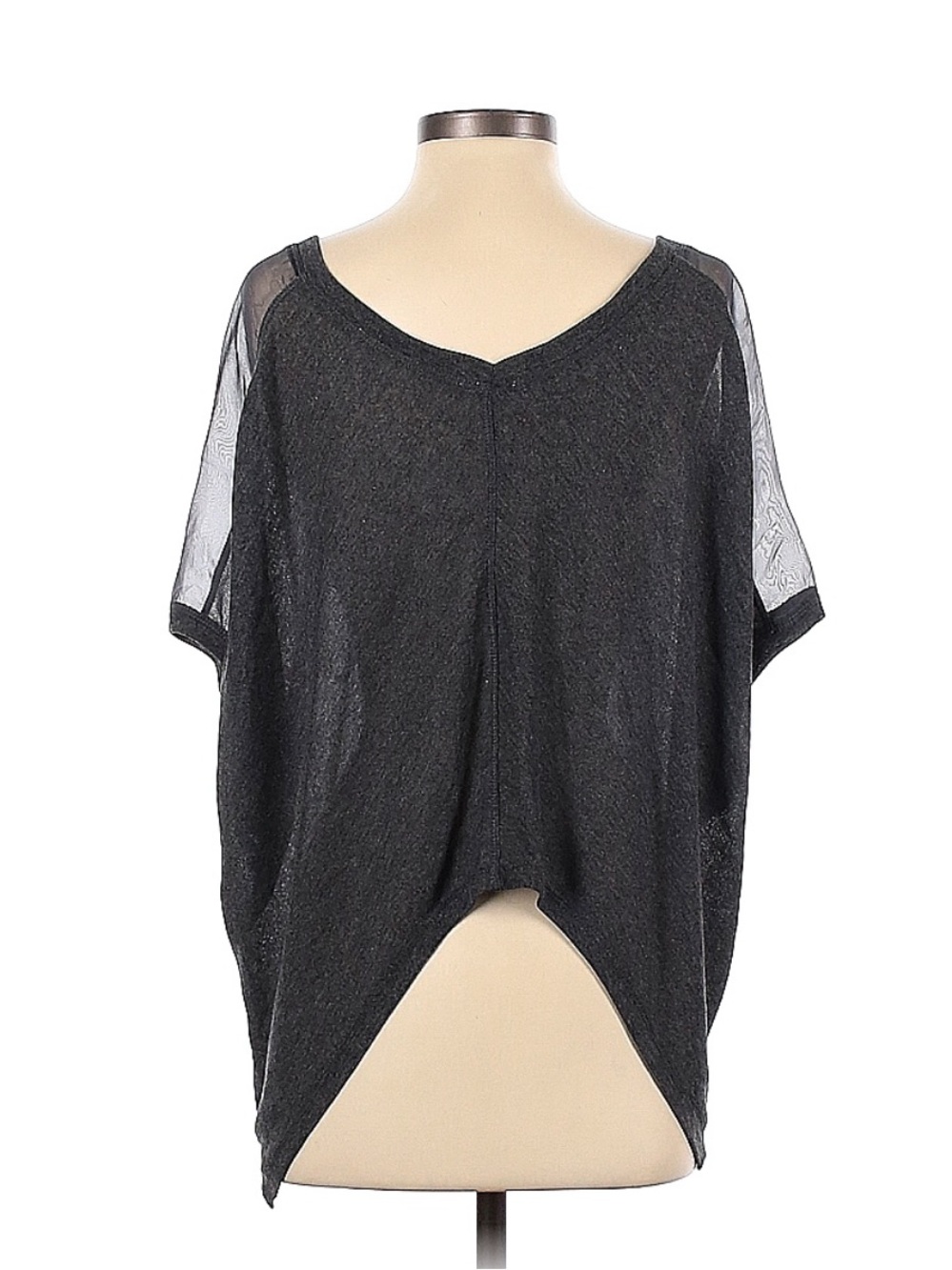 Fate Charcoal Gray Short Sleeve V-Neck Draped Top - Picture 2 of 3